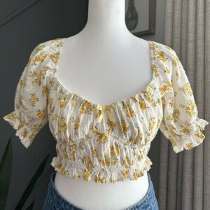 Altar'd State Floral Smocked Blouse - Cream and Yellow